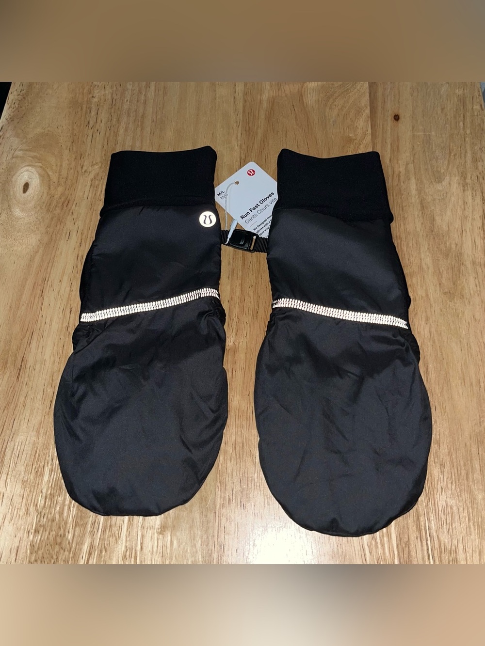 NWT Lululemon Run Fast Gloves M/L Black Convertible Mitten Running Reflective